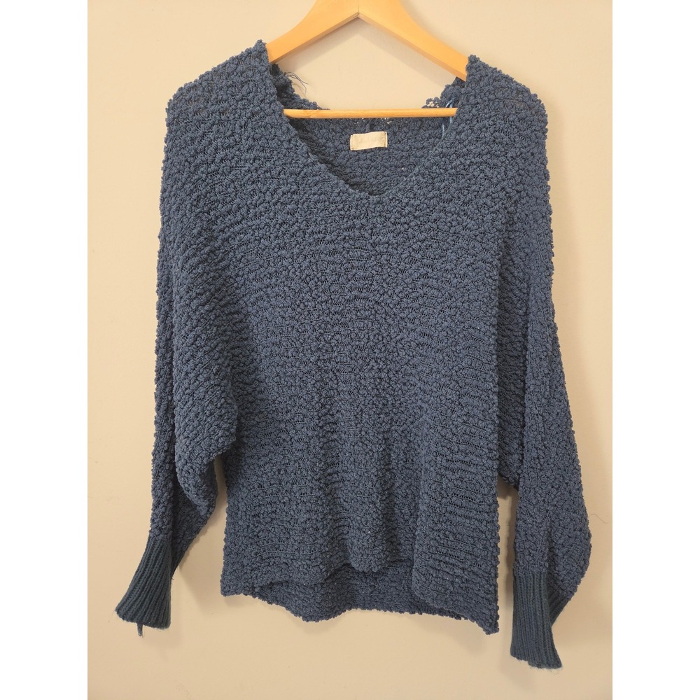 Altar'd State Navy Popcorn Knit Batwing V-Neck Sweater Women L RN159817